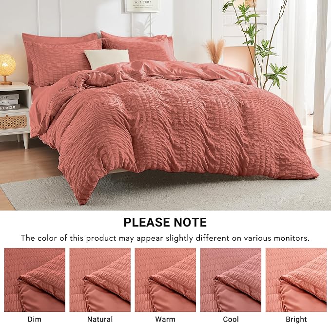 HYMOKEGE Coral Full Size Comforter Sets Seersucker 7 Pieces, All Season Luxury - Image 5