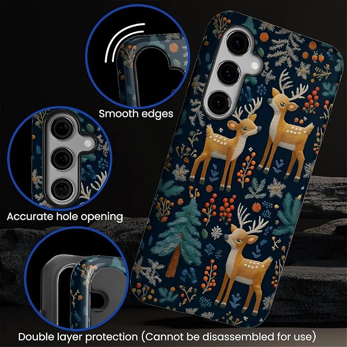Case for Samsung Galaxy S24 Case, Cute Christmas Reindeer Design Hybrid Dual - Image 4