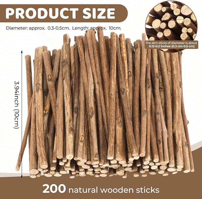 TKOnline 200Pcs Craft Sticks, 10cm 0.1-0.2 Inch in Diameter Wood Log Sticks - Image 2