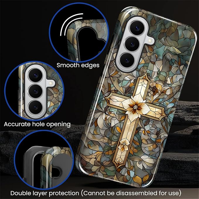for Samsung Galaxy S26+ Case, Christian Cross Stained Glass Pattern Glossy 2 in - Image 2
