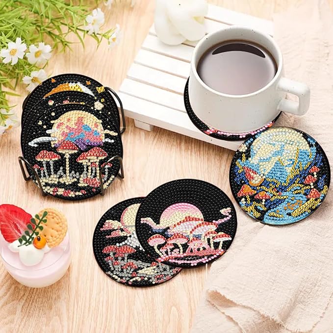 EWJRNSF 10 PCS Diamond Art Coasters Kit, Small Diamond Painting Coasters - Image 6