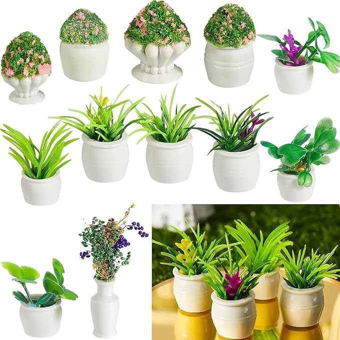 Chuangdi 12 Pieces Miniature Dollhouse Plant Flowers Mini Potted Plant by Chuangdi