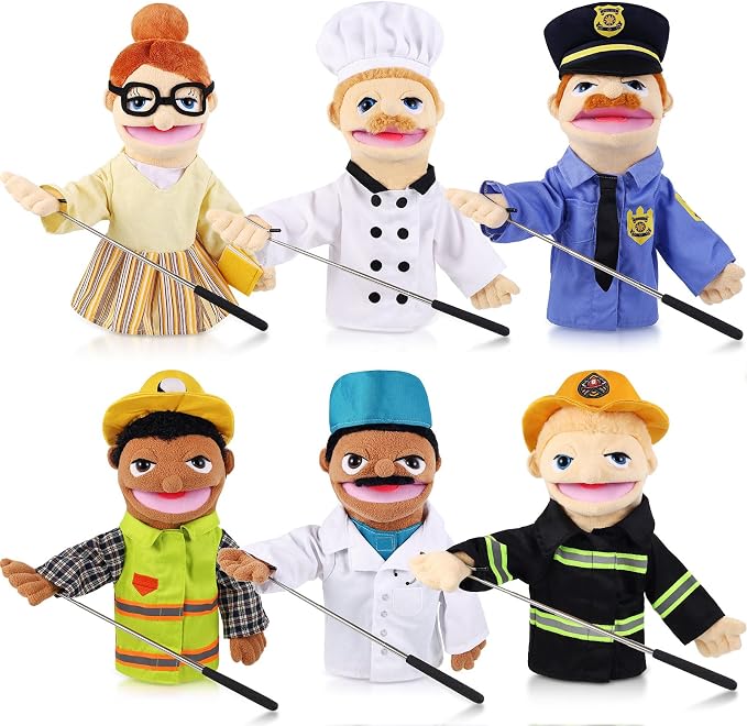 6 Pcs Role Play Hand Puppets Profession Worker Entrepreneur Plush Toys by ZJoey