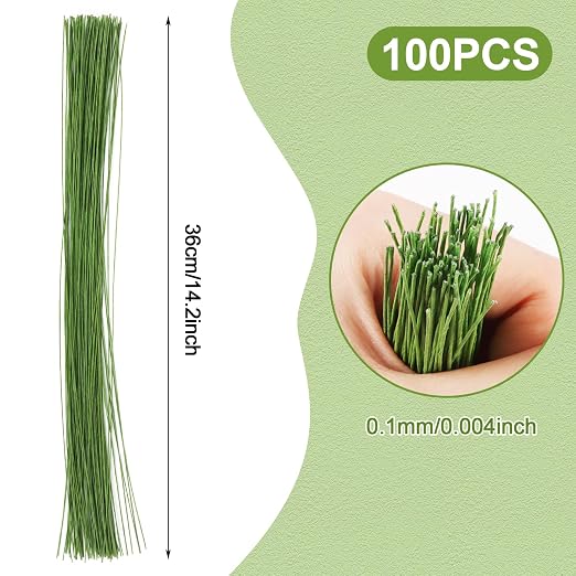 CCINEE 100 PCS Floral Wire Stems, 26 Gauge Green Paper Wrapped Florist Flower - Image 2