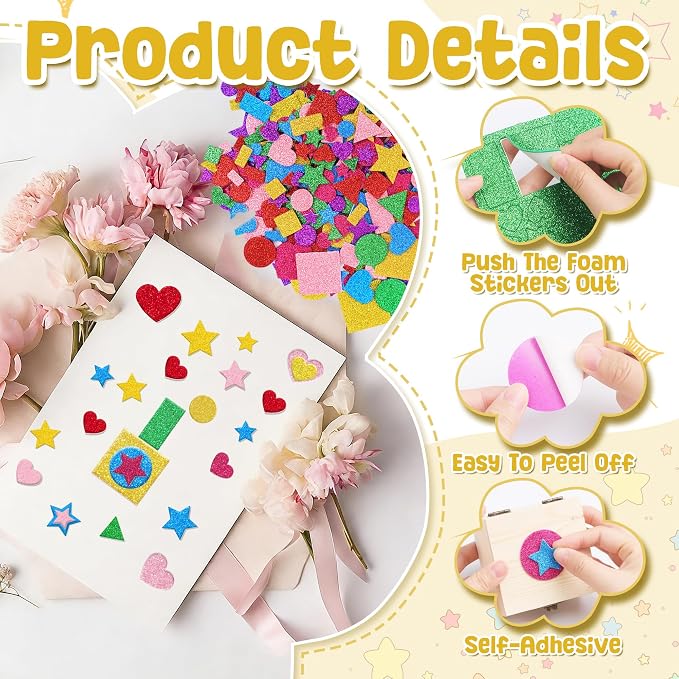Foam Stickers, 7 Sheets 3D Glitter Foam Shape Stickers, Triangle Self-Adhesive - Image 3
