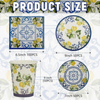 250 PCS Capri Lemon Party Tableware Supplies, Disposable Blue Paper Plates Cups - Image 2