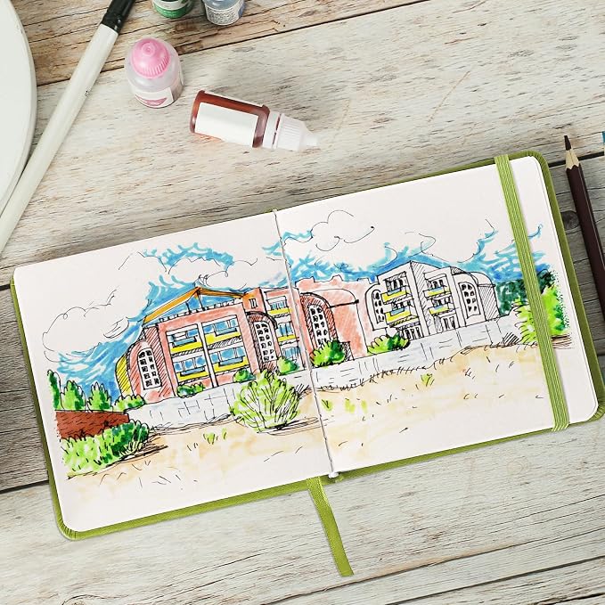 Prudiut 5" x 5" Hardcover Pocket Sketchbook, 80 Sheets, Emerald Green | 160gsm - Image 6