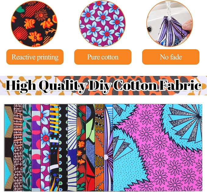 100 Pcs 10 x 10 Inch African Cotton Fabric Squares Quilting Fabrics Bundles - Image 4