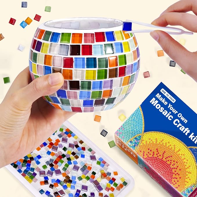 ONE TO FOUR Kids Craft Kit Mosaic Stained Glass Candle Holder by ONETOFOUR