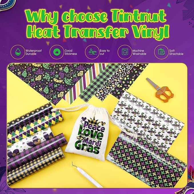 Tintnut Mardi Gras Heat Transfer Vinyl, easy cut & weed, stretch washable - Image 3