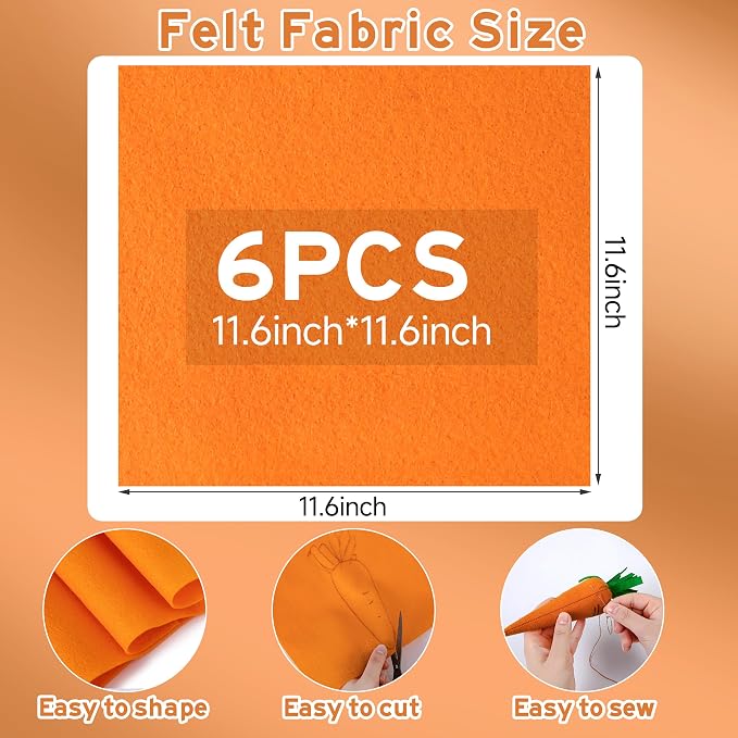 HaoFeiJH 6 Pcs Soft Orange Felt Fabric Sheets - Image 2