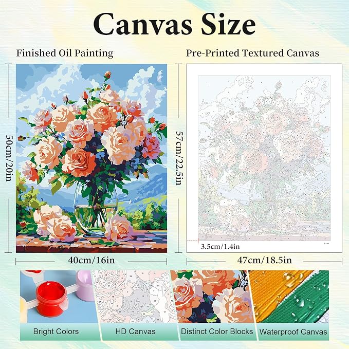 Cytheron Paint by Numbers Kit for Adults, Rose DIY Painting Kit, 16x20 Inch | - Image 3