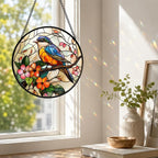 Birds and Flower Acrylic Suncatcher Faux Stained Glass Window Hanging 6.3" | - Image 6