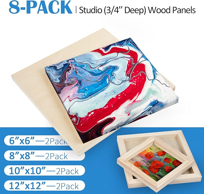 Falling in Art Unfinished Birch Wood Canvas Panels Kit, 8 Pack of 4 Sizes - Image 3