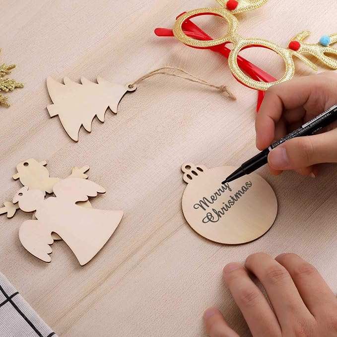 50 Pcs Unfinished Paintable Blank Wooden Christmas Festival Decoration Ornaments - Image 2