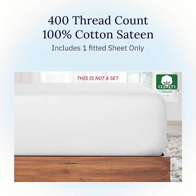 California Design Den Antique White Twin XL Fitted Sheet, Soft 400 Thread Count - Image 4