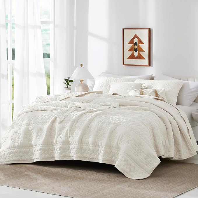 WDCOZY Boho Ivory Oversized California Cal King Size Quilt Bedding Sets - Image 2