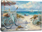 LRTNMTJ Coastal Bicycle Canvas Wall Art Beach Scene Oil Painting Print Summer by LRTNMTJ