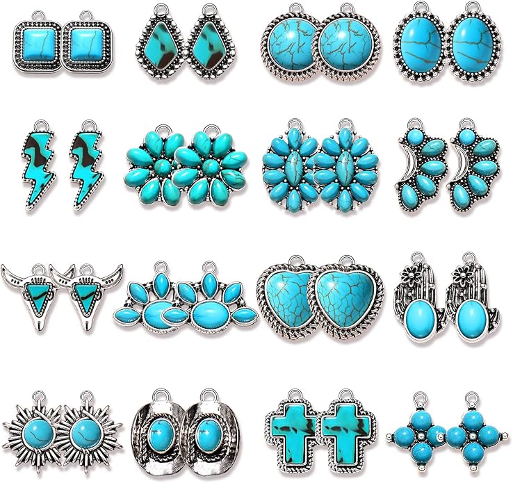 NVENF 32PCS Western Charms for Jewelry Making, Synthetic Turquoise Vintage by NVENF