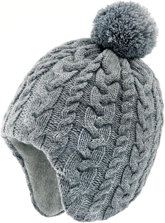 Duoyeree Kids Beanie Hat for Boys Girls Pom-pom Kint Hats Cozy Lining Winter Skull Cap
