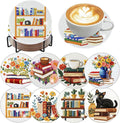 8 Pack Diamond Art Coasters, Bookshelf Diamond Painting Coasters Kits | Books by Zythron