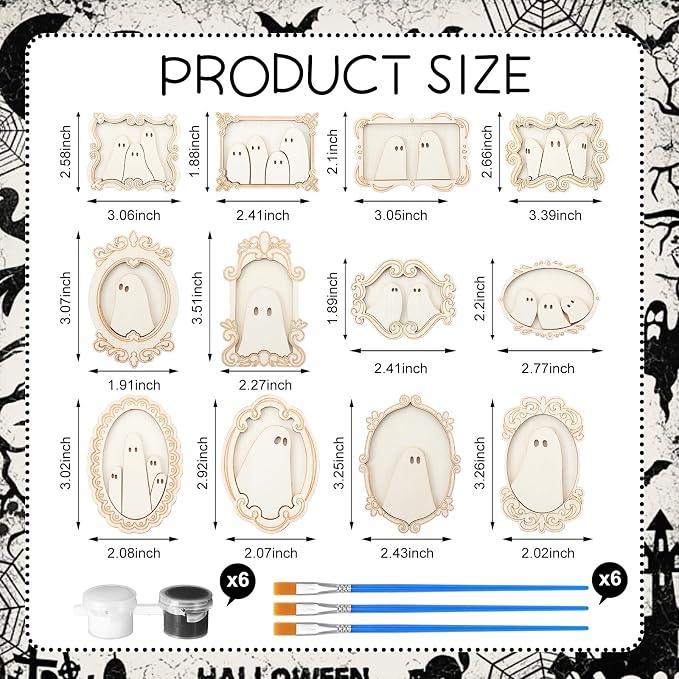 Simgoing 12 Set Wood Ghost DIY Frames Decorating Craft - Image 2