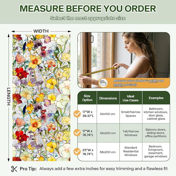 Stained Glass Window Film UV Resistant Window Privacy Film, Colorful Floral - Image 7
