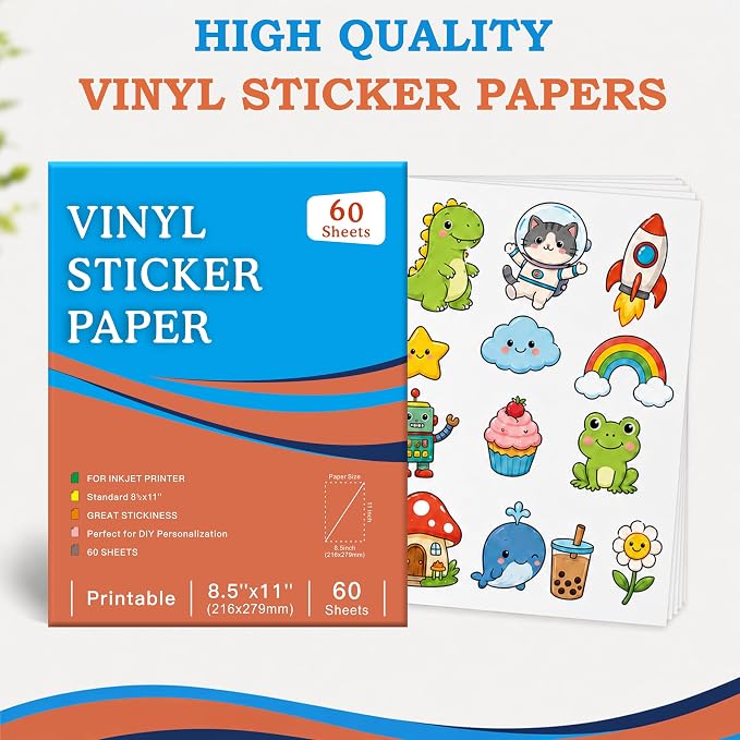 Aevdor 60-Sheet Glossy White Printable Vinyl Sticker Paper, Inkjet | Glossy - Image 3