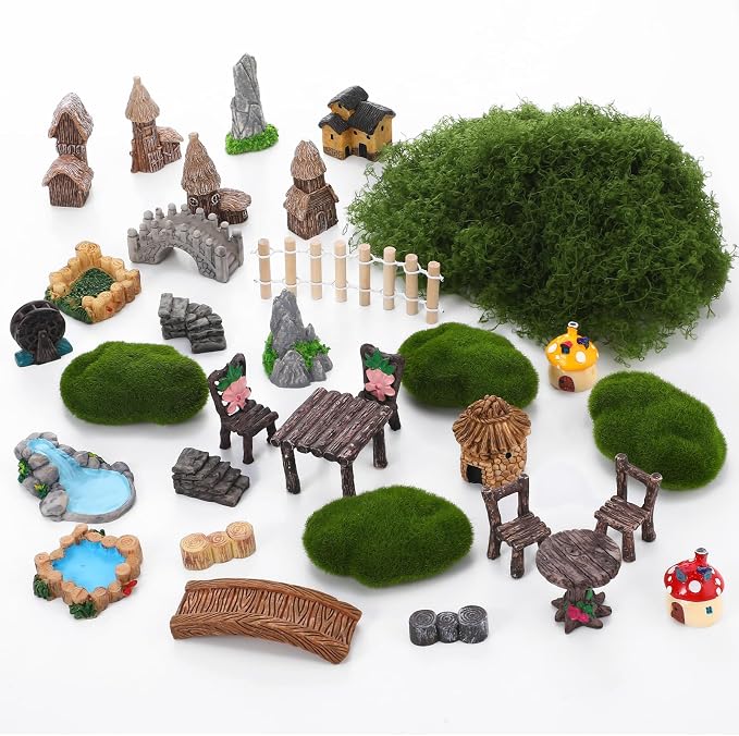 32 Pcs Fairy Garden Accessories Miniature Landscape Ornaments Set | Resin by GGSTDDUP