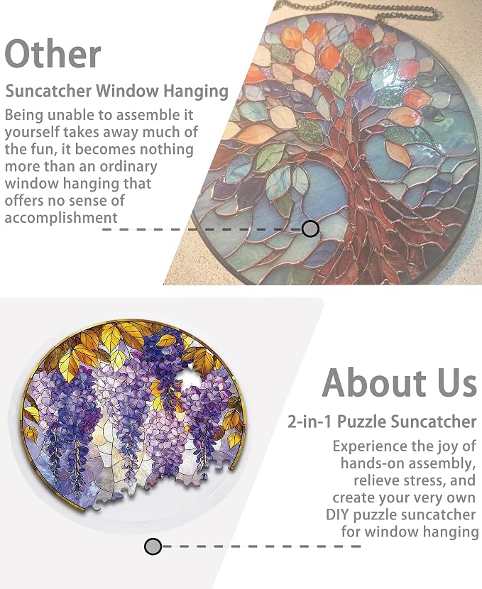 Acrylic Puzzle Suncatcher, Autumn Leaf Wisteria Sun Catcher - Image 5