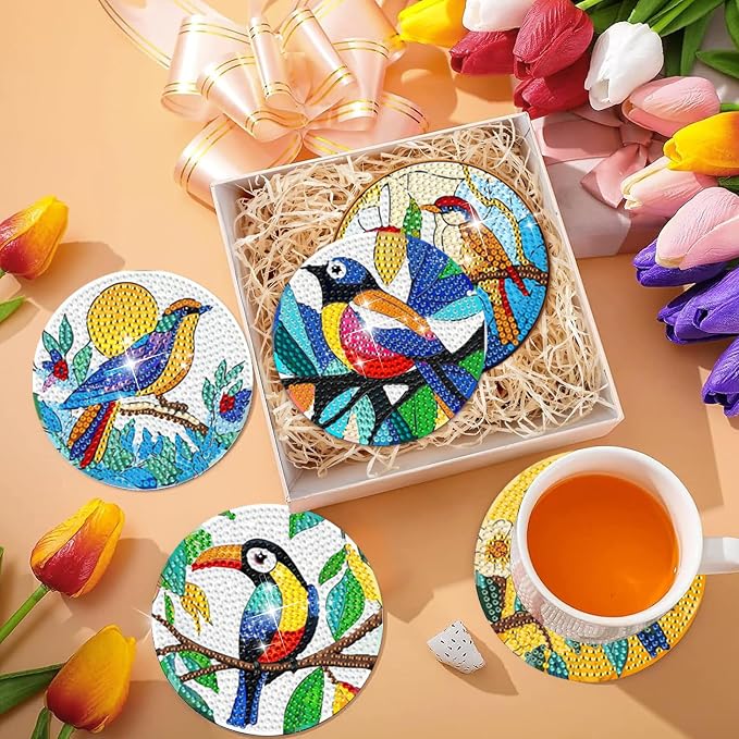 EWJRNSF 6 PCS Bird Diamond Art Coasters DIY Kit - Image 6