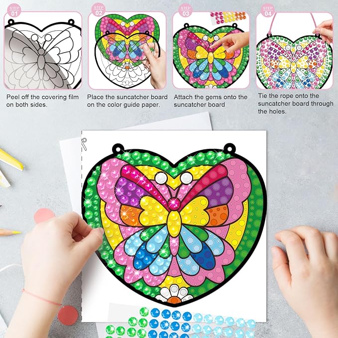 BANBBUR 4 Pcs Window Art Kits for Kids, Gem Arts for Kids Ages 8-12 4-8 - Image 5