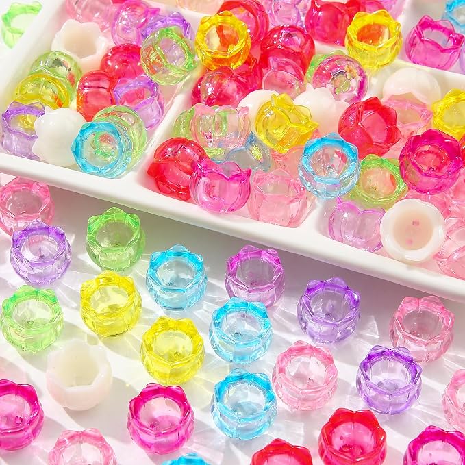 40pcs Acrylic Beads Transparent Colorful Lotus Flower Holder Beads Acrylic - Image 5