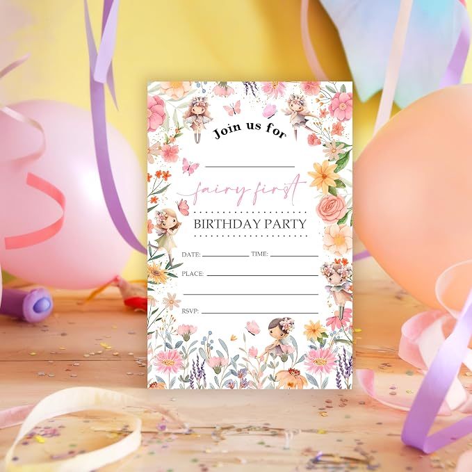 Fairy First Birthday Invitations, 25 Double-Sided Invitation Cards - Image 6