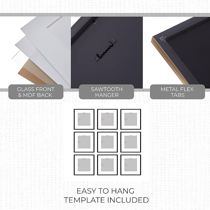 Sheffield Home 9 Piece Gallery Wall Frame Set, 12x12 in. Matted to 8x8 in. - Image 5
