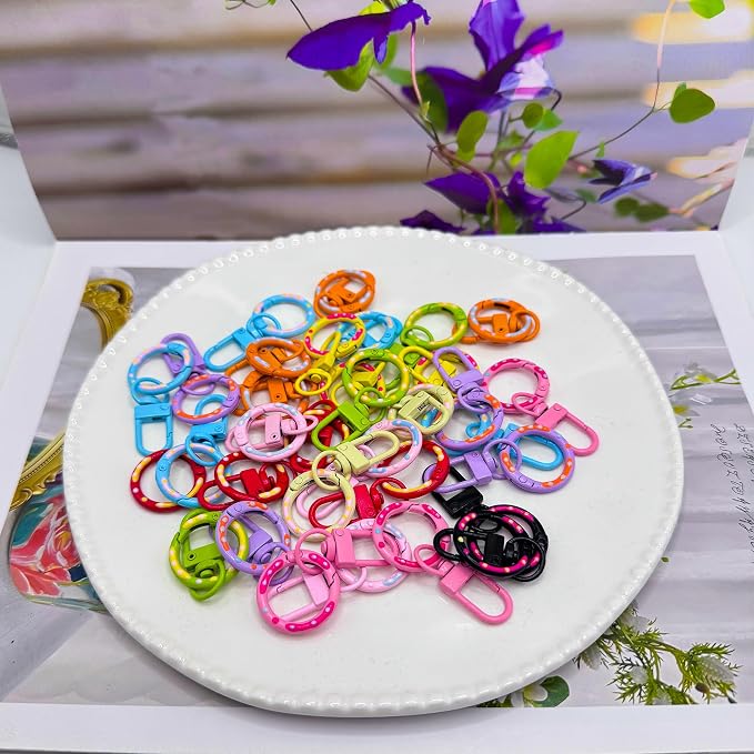20pcs Colorful Donut Key Rings & Lobster Claw Clasps, Metal Keychain Clips - Image 3
