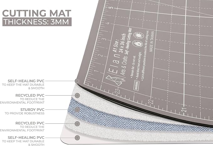 Elan Cutting Mat A3 Black & Taupe, Self Healing Cutting Mat 12x18 Inch - Image 3