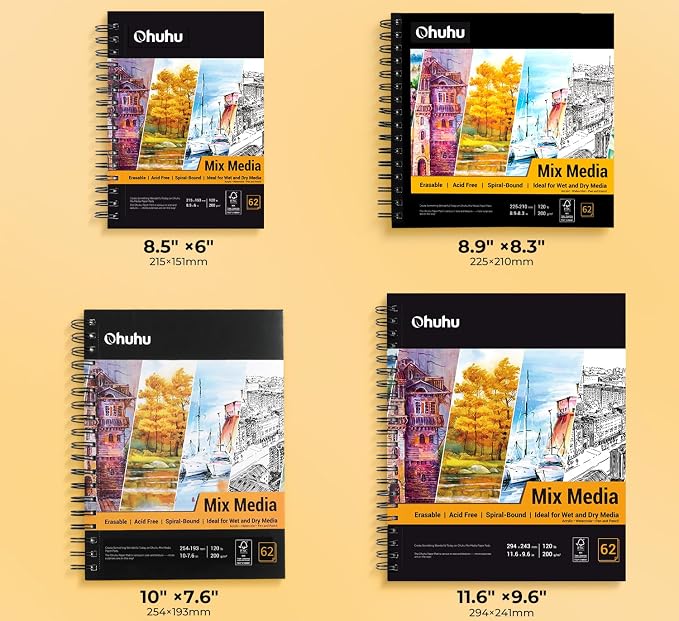 Ohuhu Mix Media Pad, 5.5" x 8.5" Mixed Media Art Sketchbook, 120 LB/200 GSM - Image 5