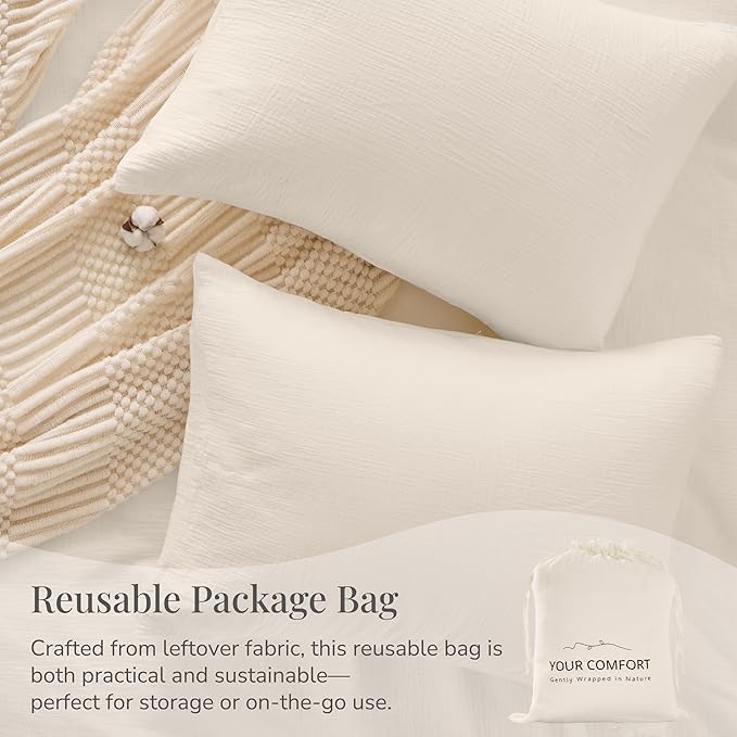 Ivory White Duvet Cover King, 100% Sandwashed Cotton Soft King Size Duvet Cover - Image 6