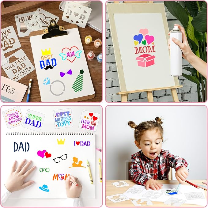 Augshy 56 PCS Happy Mothers Day Fathers Day Stencils, 3 Inch - Image 7