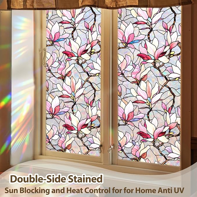 Magnolia Flowers Window Privacy Film, Stained Glass Window Film Decorative - Image 6