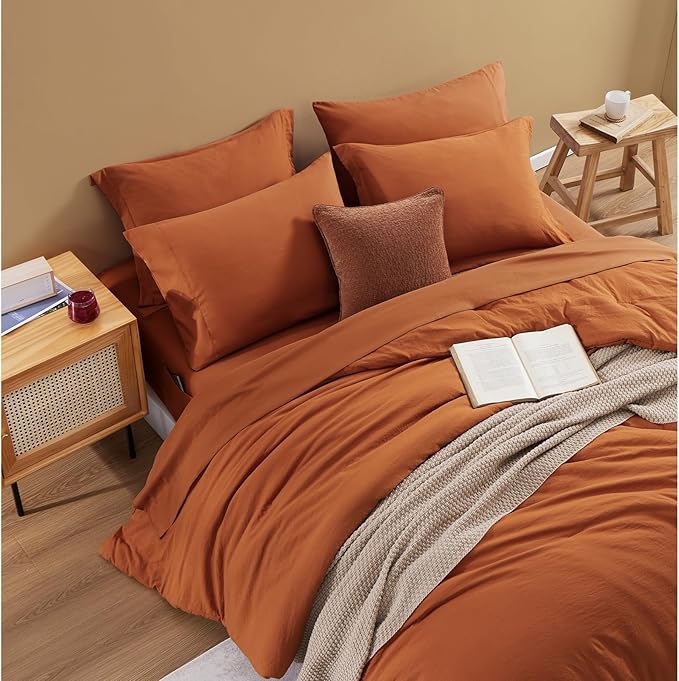WRENSONGE California King Size Comforter Sets, 7 Pieces Soft Burnt Orange Fall - Image 3