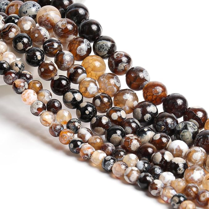 35pcs Round Loose Black Fire Agate Beads - Image 3