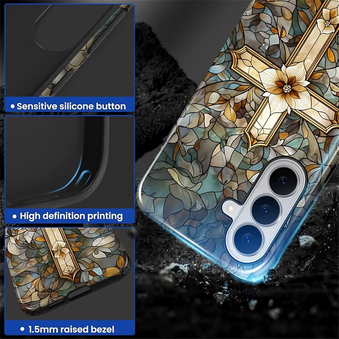 for Samsung Galaxy S26 Case, Christian Cross Stained Glass Pattern Glossy 2 in - Image 4