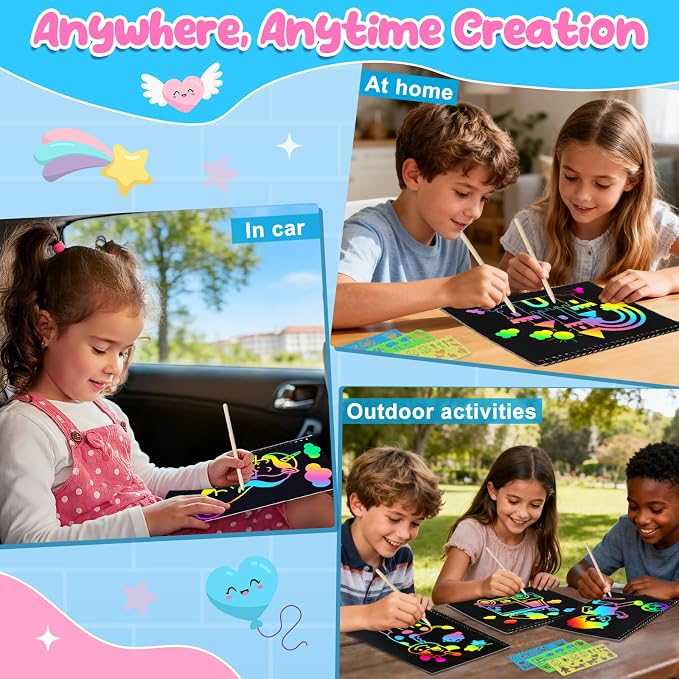 ZMLM Scratch Paper Art-Crafts Gift: 2 Pack Rainbow Notebooks Supplies Toys - Image 4