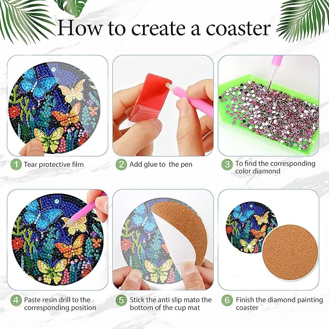 EWJRNSF 8 PCS Butterfly Diamond Art Coasters Kit - Image 3