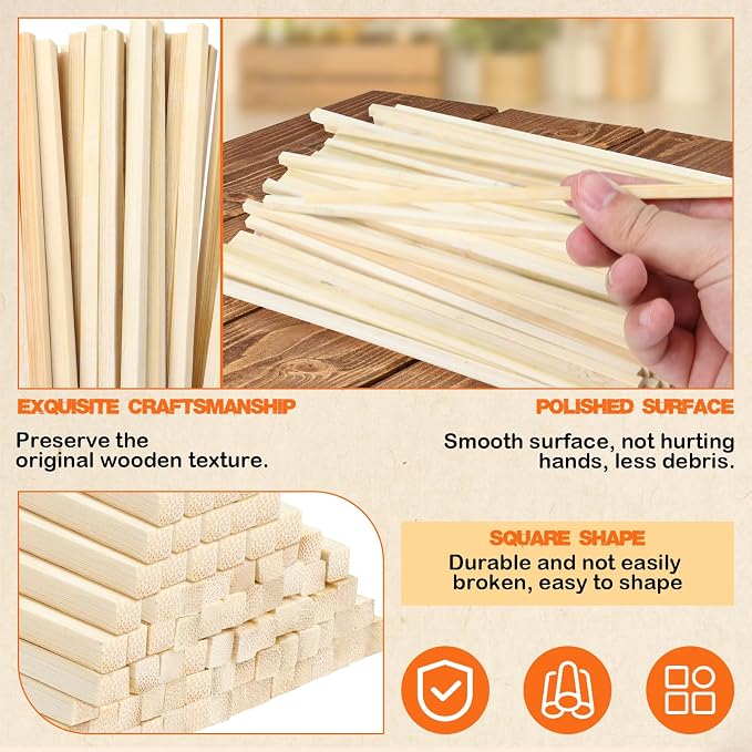 Natural Wood Craft Wood Square Dowel Rods Balsa Wood Sheets Smooth Popsicle Art - Image 4