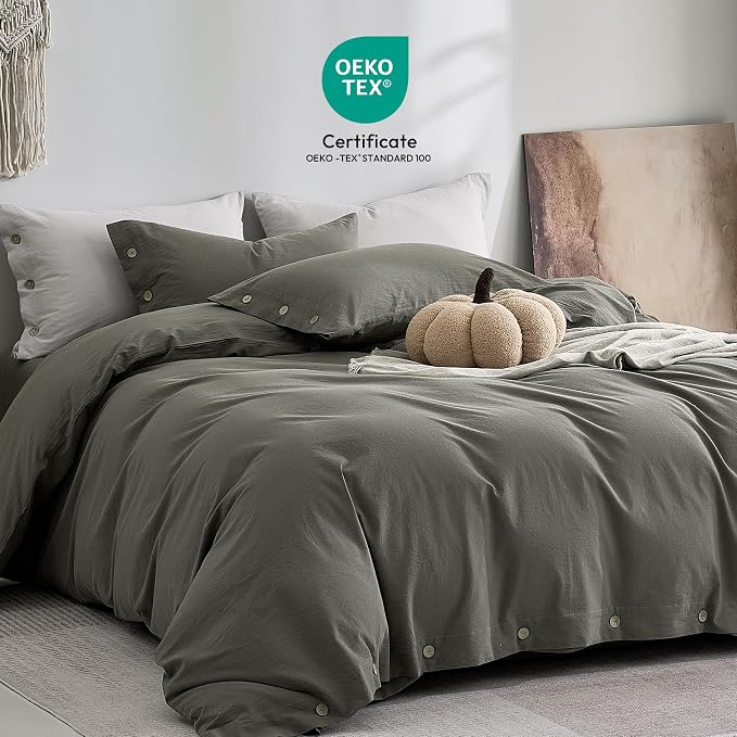 JELLYMONI 100% Washed Cotton Duvet Cover Queen – Soft, Breathable Linen-Look - Image 2