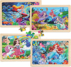 Wooden Puzzles for Kids Ages 4-6, 4 Packs 24 PCs Unicorn Mermaid Princess Fairy - Image 3