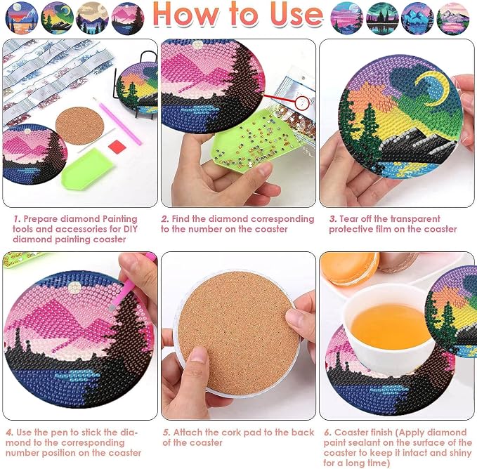 ijbnhd Sunsets Diamond Painting Coasters Kits, 4X4inch | Diamond Art Coasters - Image 6